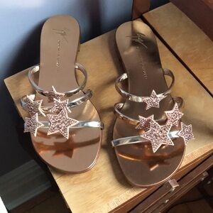 Giuseppe Zanotti Rose Gold Star-Strap Flat Sandals